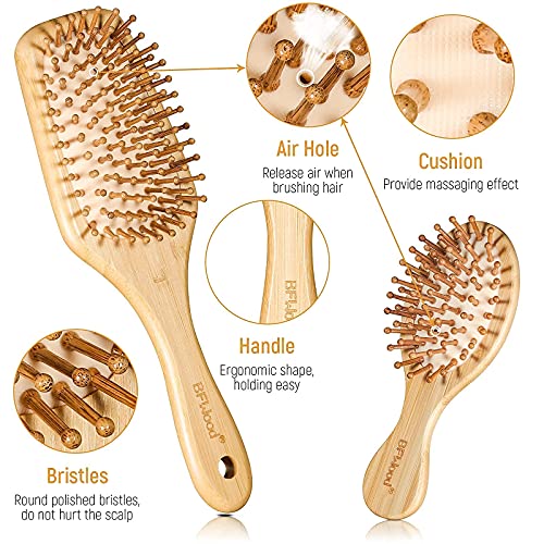 BFWood Bambu Saç Fırçası Seti, Erkekler ve Kadınlar için Sert Domuzu Kılları Saç Fırçası