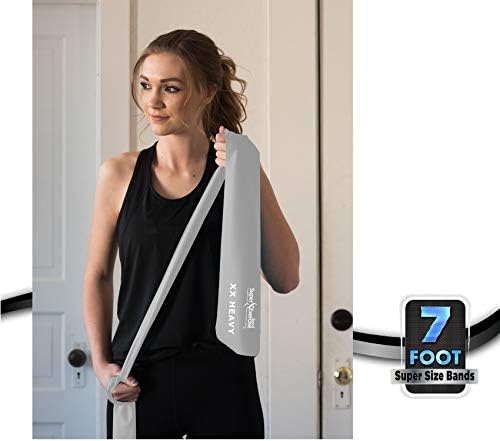 Süper Egzersiz Bandı ABD 7 ft. Uzun Direnç Bantları 3 Set. iPhone Uygulaması, E-Kitap, Kapı Ankrajı ve Fermuarlı Kese Dahildir.