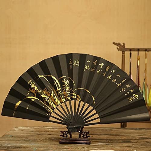 CULİ Katlanır Fan Katlanır Fanlar Büyük Çin Tarzı Bambu Katlanır Fan, 10 inç, El-Boyalı, Siyah, Retro, Düğün Dekorasyon için,