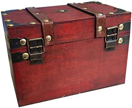 WJCCY Retro Antiquetreasure Göğüs Kilidi ile Vintage Ahşap Saklama kutusu Antika Tarzı (Renk: Kırmızı, Boyutu: 22x15x13. 5 cm)