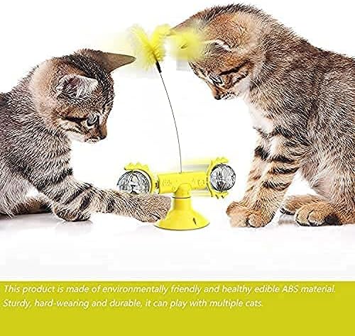 Mengchun Fırıldak Kedi Oyuncak ile Catnip Topu ve Sarı Tüy ile, pikap Dönen İnteraktif Kedi Fırıldak Oyuncaklar ile Vantuz