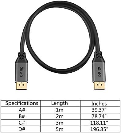 Konnektörler DisplayPort 1.4 Kablo 8K 4K HDR 60Hz 144Hz Video PC için Ekran Bağlantı Noktası Adaptörü W91A- (Kablo Uzunluğu: