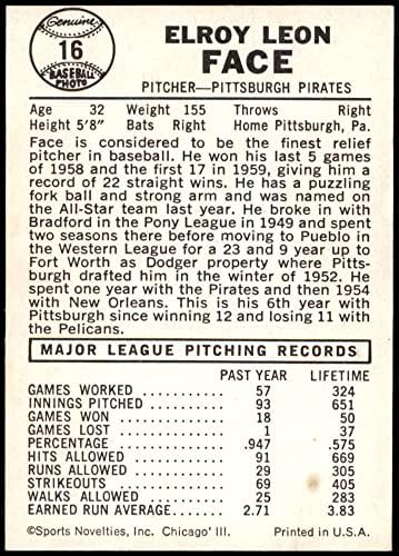1960 Yaprak 16 Roy Yüz Pittsburgh Pirates (Beyzbol Kartı) EX / MT + Korsanlar