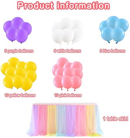 Gökkuşağı Tül Masa Etek ile 36 Balonlar, Renkli Tutu Masa Süpürgelik Unicorn Tema Dekorasyon Parti Doğum Günü Bebek Duş için