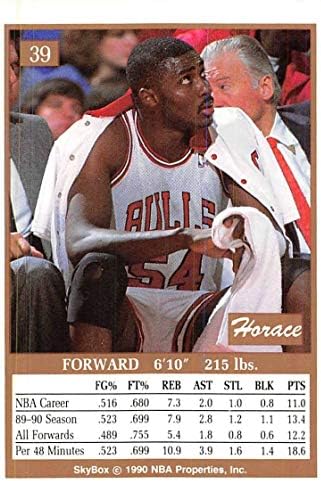 1990-91 SkyBox Basketbol 39 Horace Grant Chicago Bulls Resmi NBA Ticaret Kartı