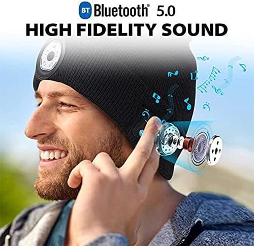 Bluetooth Bere, Led Işıklı Müzik Örme Bere Şapka Avcılık Kamp Koşu için Şarj Edilebilir Kış Sıcak Kablosuz Kulaklık Akıllı Kap