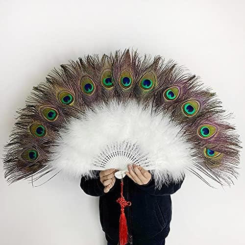 Çin Tüy Yelpaze Tavuskuşu Tüyü Katlanır El Fan Düğün Parti Cosplay Dans Fan Ev Dekorasyon Abanicos para Boda-A31 53x30 cm