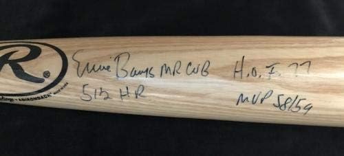 Ernie Banks İmzalı HOF 77, 512 Saat, Bay Cub, MVP 58-59 Stat Yarasa, JSA COA İmzalı MLB Yarasalar