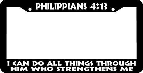 Leecar Alüminyum Filipililer 4: 13 Onun Aracılığıyla Her Şeyi Yapabilirim Hıristiyan Özel ABD Plaka Çerçevesi Kaliteli Alüminyum