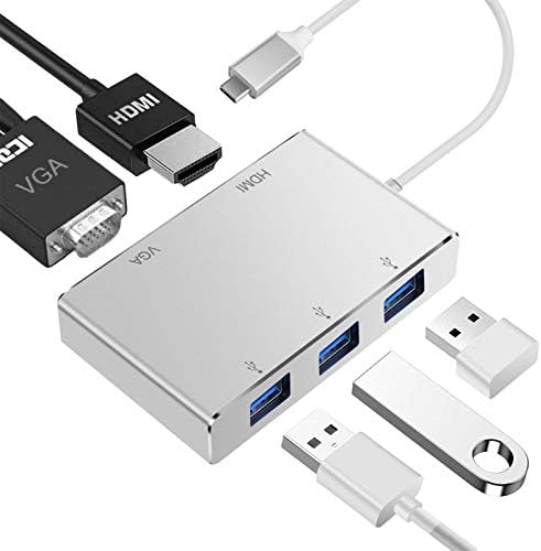 USB C hub HDMI VGA USB 3.0 Adaptörü, Weton 5 in 1 USB 3.1 Tip C HDMI 4 K,1080 P VGA, 3 Xusb 3.0 Multiport Video Dönüştürücü ile