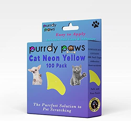 Kedi Pençeleri NEON Sarı için Purrdy Paws 100-Pack Yumuşak Tırnak Kapakları