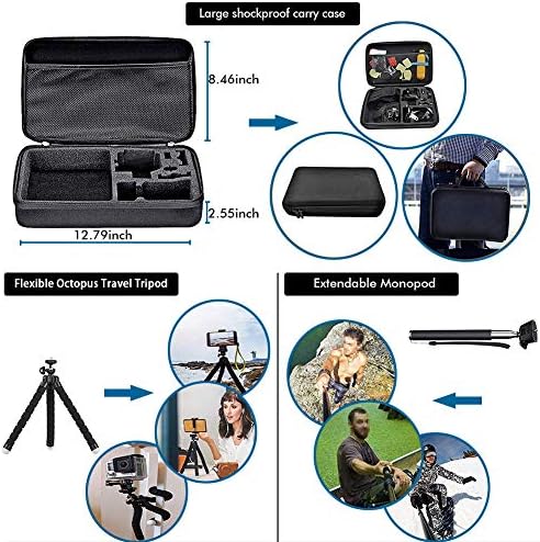 GoPro Hero için 120-in-1 Eylem Kamera Aksesuarları Kiti 9 8 7 6 5 4 3+ 3, Siyah/Gümüş/Oturumu / Sjcam Paket için VARİPOWDER AKASO