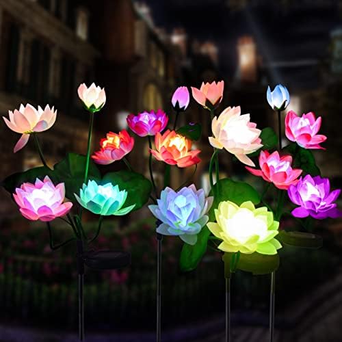 Güneş ışıkları Açık, 4 Packs güneş bahçe Lotus ışıkları IP65 su geçirmez dış aydınlatma dekor, çok renkli Değişen çiçekler bahçe