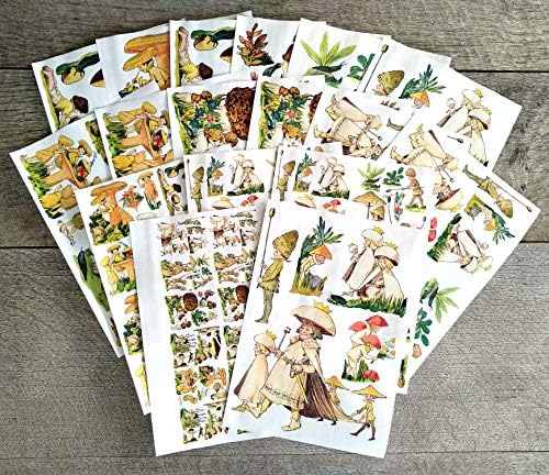 Dekupaj Kağıt Paketi [18 Yaprak 8x 11] Mantar Cüceler Küçük Orman Insanlar Kağıt Dekupaj ve Zanaat için Vintage Illüstrasyon
