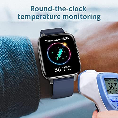 Akıllı saat,1.7 Dokunmatik Ekran Smartwatch, Vücut Sıcaklığı Ölçümü ile Spor Izci ile nabız monitörü, kan Basıncı Spo2 Su Geçirmez