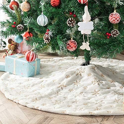 Darhoo Peluş Noel Ağacı Etekler, 48 inç Büyük Beyaz Lüks Faux Kürk Noel Ağacı Etek ile Shinning Kar Taneleri, Tüm Durumlar için