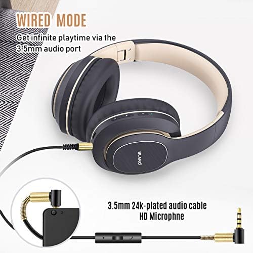 BLARO Bluetooth Kulak Üstü Kulaklıklar, Hi-Fi Derin Bas Kablosuz ve Kablolu Kulaklıklar, 72 Saat Çalma Süresi, Yumuşak Bellek
