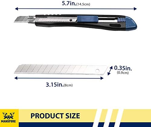 MANUFORE 3 Paket 9mm Snap-Off Geri Çekilebilir Bıçak Kutusu Kesici Maket Bıçağı Kesme için Kağıt, Halı, Karton