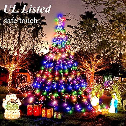 Noel dekorasyon açık yıldız dize ışıkları 344 LED Noel şelale ağacı ışıkları 8 aydınlatma modları Yard için su geçirmez yıldız