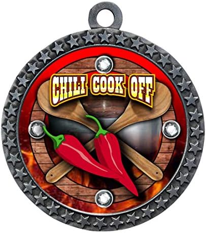 Ekspres Madalyalar 1 ila 50 Paket Chili Cook Off Gümüş Madalya Kupa Ödülü Boyun Kurdele ile STDD212-FCL437