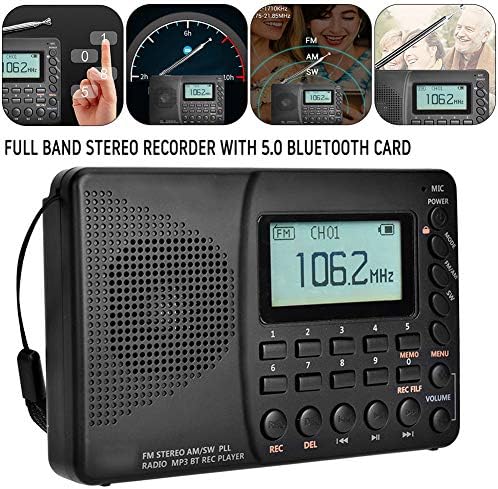 Radyo AM FM SW Taşınabilir Radyo, FM Hoparlör Dijital Kaydedici Bluetooth Hoparlör ile, Şarj Edilebilir, Büyük Düğmeler, Destek