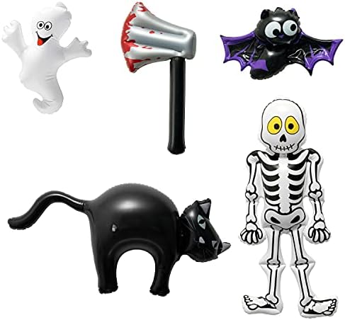 Haooryx 9 Paket Şişme Cadılar Bayramı oyuncakları Kiti, Havaya Uçurmak Hayaletler Yarasa Siyah Kedi ve Kafatası Şişirir Cadılar
