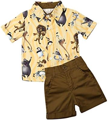 Toddler Bebek Boys 1-6 Yıl Yaz Şort Set Boy Hayvan Desen Bluz Düğme-Up Gömlek + Kısa Pantolon