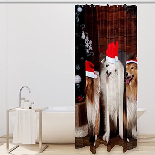 Duş Perdesi Liner Seti ile 12 Yüzükler Küvet için Ağır Noel Dekoratif Duş Perdesi 72x72 İnç Noel Noel Köpek Hayvan