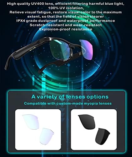 Erkekler ve Kadınlar için Açık Kulak Akıllı Gözlük, Eller Serbest Arama ve Müzik, Ağrısız, Değiştirilebilir Lensler, iOS ve Android