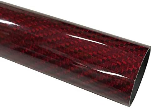 (2) Kırmızı Karbon Fiber-Kevlar Tüpler-16mm x 14mm x 500mm - 3K Rulo Sarılmış %100 Karbon Fiber Tüp Parlak Yüzey (2) Tüpler