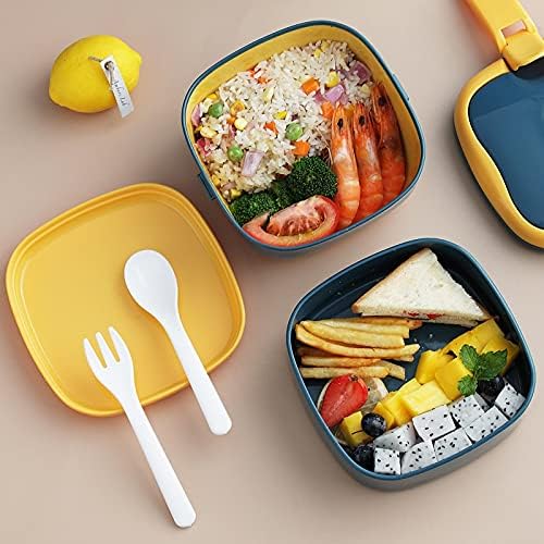 Çift Katmanlı Bento Kutusu Taşınabilir Gıda Konteyner Öğle Yemeği Kutusu Plastik Bento Kutusu Öğrenci için (Renk: Mavi)