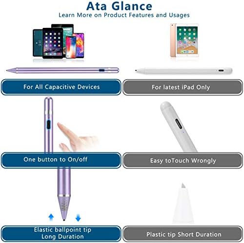 Dokunmatik Ekranlar için Stylus Kalem Dijital Kalem İnce Nokta Aktif Kalem, iPhone iPad ve Diğer Tabletlerle Uyumlu (Mor)