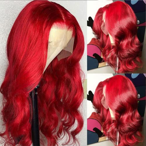 Uzun Vücut Dalga Kırmızı Renkli Şeffaf Dantel ön peruk 13x6x1 Orta T Kısmı Kırmızı ön peruk Brezilyalı İnsan Saç Ön Koparıp ıle