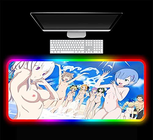 Oyun Mouse Pad Seksi Anime Kız RGB LED Mouse Pad Klavye Halı Mesa USB Arka Oyun Odası Aksesuarları Ped PC XXL, 27.55 inç x 12
