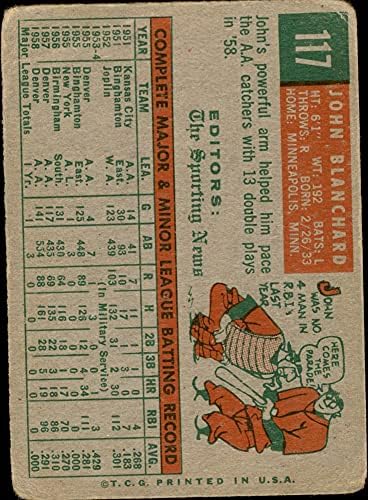 Beyzbol MLB 1959 Topps 117 John Blanchard Zavallı RC Çaylak Yankees