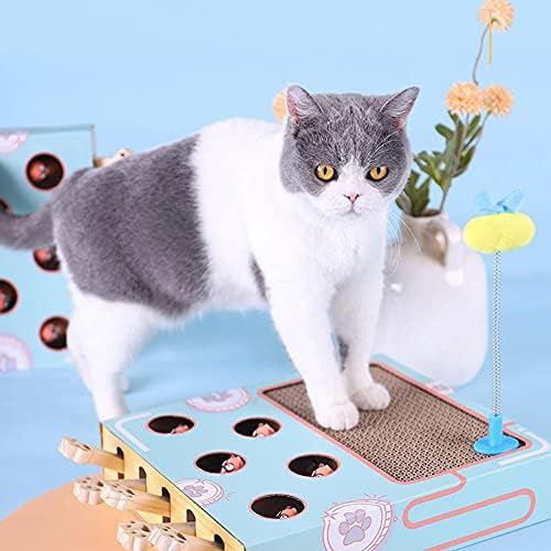Ahşap Kedi Oyuncak Kutusu Interaktif Köstebek Fare Yumruk Oyunu Oyuncak Egzersiz Aracı ile 5 Delik Oluklu Kağıt kedi tırmığı