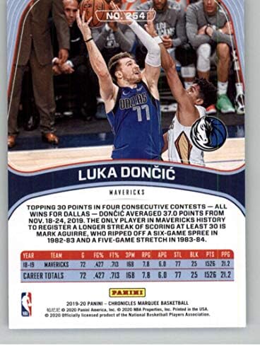 2019-20 Panini Chronicles Marquee 254 Luka Doncic Dallas Mavericks NBA Basketbol Ticaret Kartı