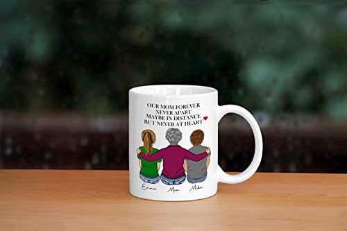 Özel Ad Aile Kupa, Anne ve Kızı, Anne ve Oğlu, Mesafe Ama Asla Kalbinde Seramik Kahve Kupa Çay Bardağı (Beyaz, 11 oz)