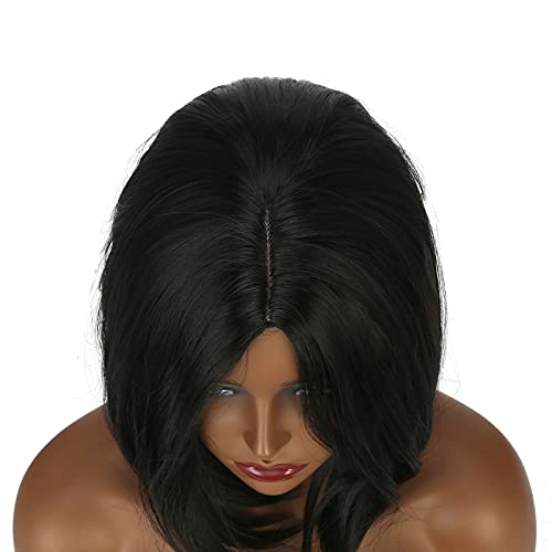 Kıvırcık Kinky Peruk Siyah Kadınlar için Kabarık Dalgalı Siyah Sentetik Saç Peruk Doğal Görünümlü Peruk ısıya dayanıklı Peruk