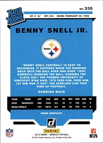 2019 Donruss Futbol 335 Benny Snell Jr. RC Çaylak Pittsburgh Steelers RR Resmi Panini NFL Ticaret Kartı
