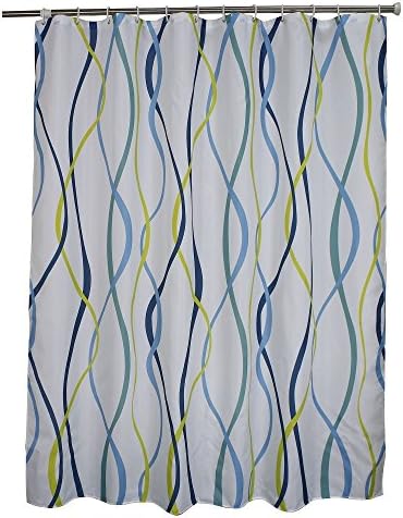 Ufaitheart Ekstra Uzun Durak Duş Perdesi 54 x 78 İnç, Modern Moda Stil Dalgalı Çizgili Duş Perdesi Kumaşı, Beyaz, Mavi, Turkuaz,
