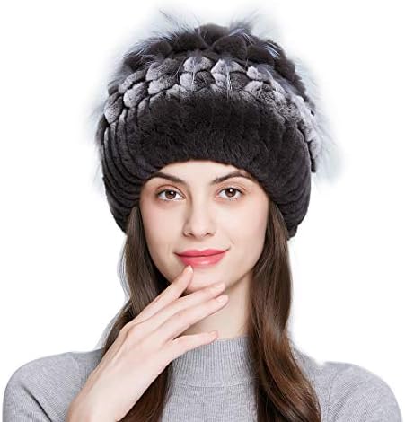 InBlossoms Kadınlar Kış Şapka Gerçek Rex Tavşan Kürk Bere Şönil Astar Yumuşak Sıcak